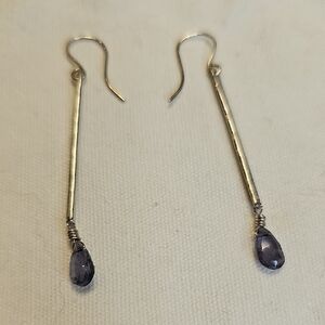 Elegant Silver Drop Earrings with Purple Accents